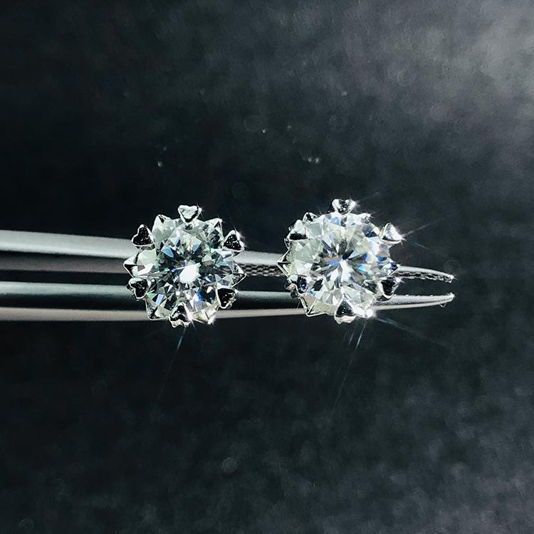 S925银耳钉银针女简约小巧六芒星雪花气质耳环时尚莫桑六爪耳饰