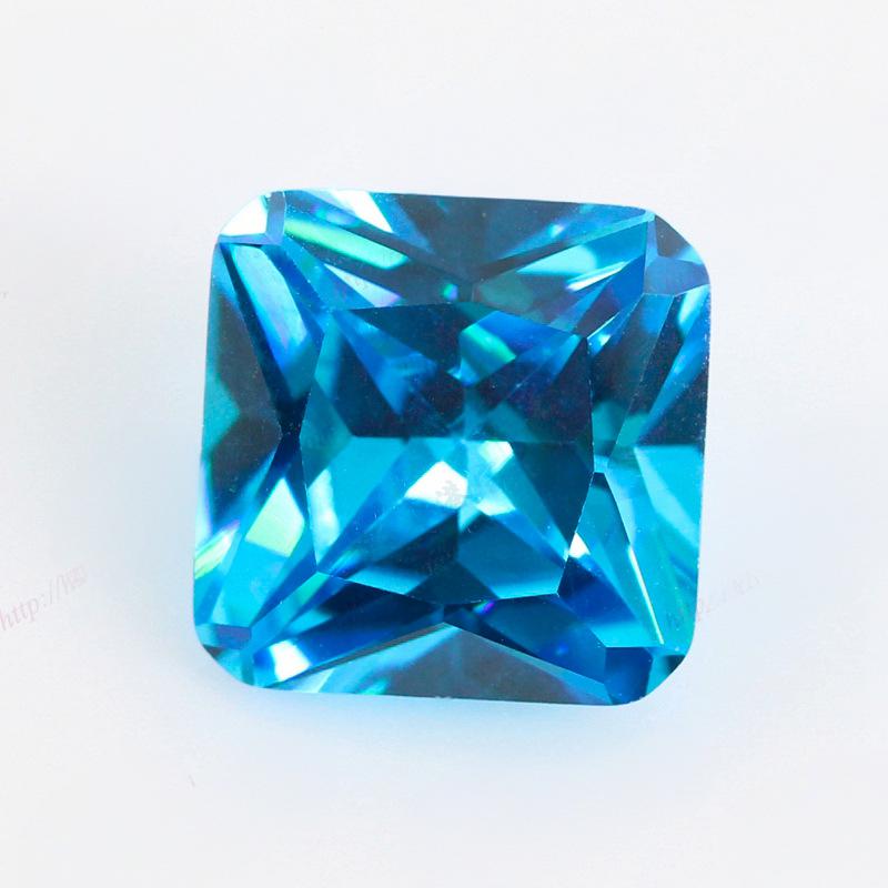 正方形倒角车花海蓝锆戒面裸石 合成海兰色宝石皓石裸钻