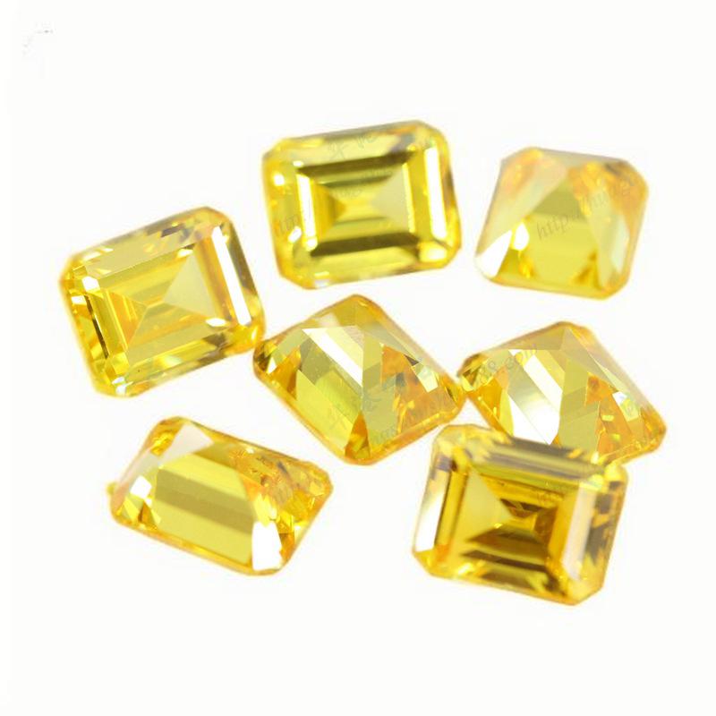 长方倒角车平金黄色CZ锆石 祖母绿切割戒面裸石