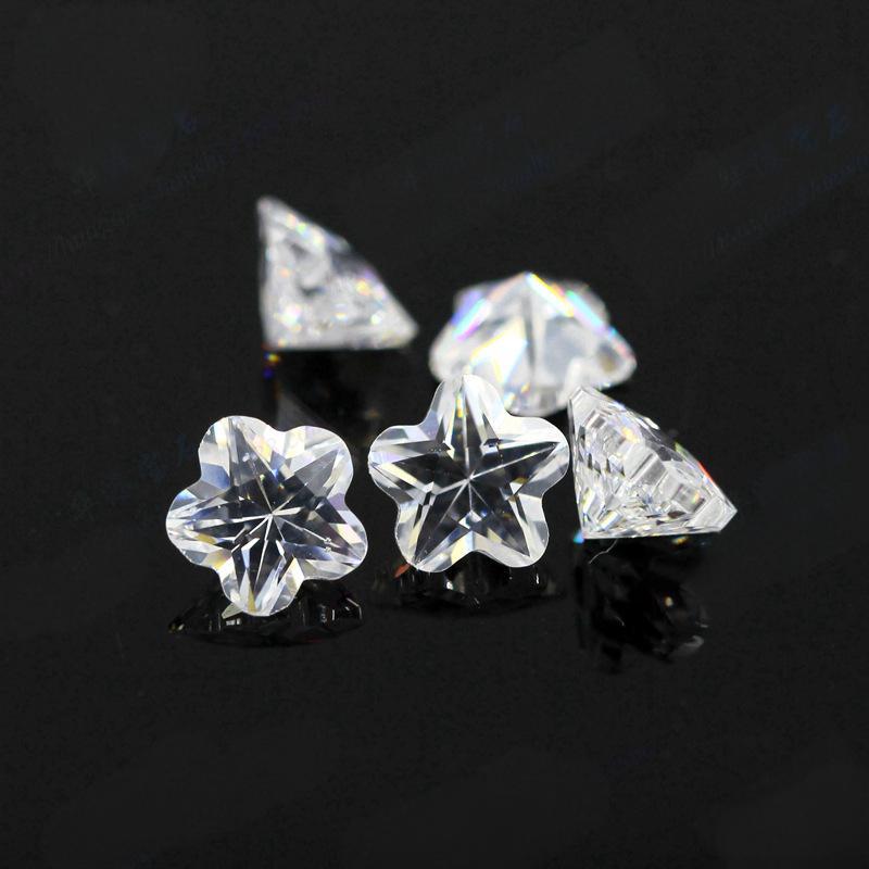 白色五角形梅花锆石裸石批发 合成人造cz钻皓石首饰饰品