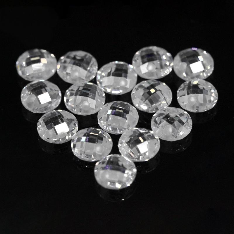 双孔圆形双龟面白色锆石 打孔格子面裸石耳环饰品钻批发