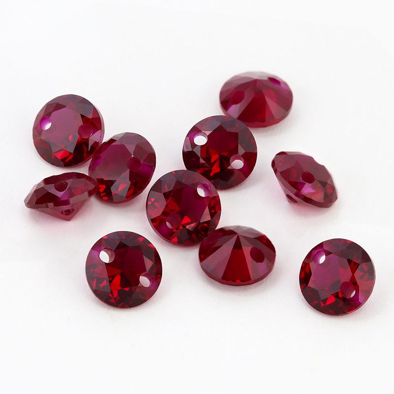 双孔圆形8#红刚玉戒面裸石 批发人造合成红宝石DIY散珠