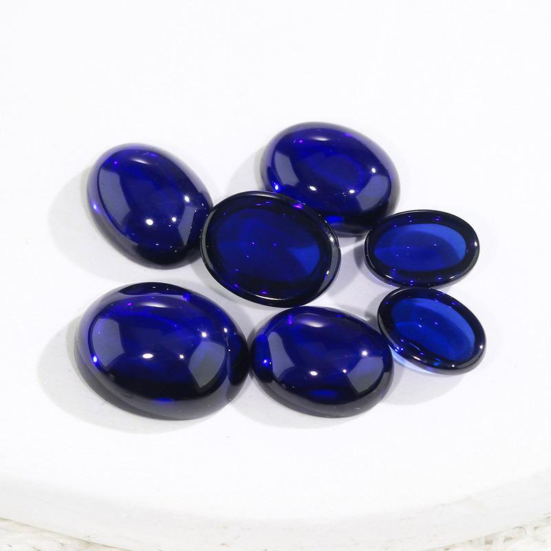 蛋形平底素面34#蓝刚玉裸石 椭圆形人造蓝宝石34号批发