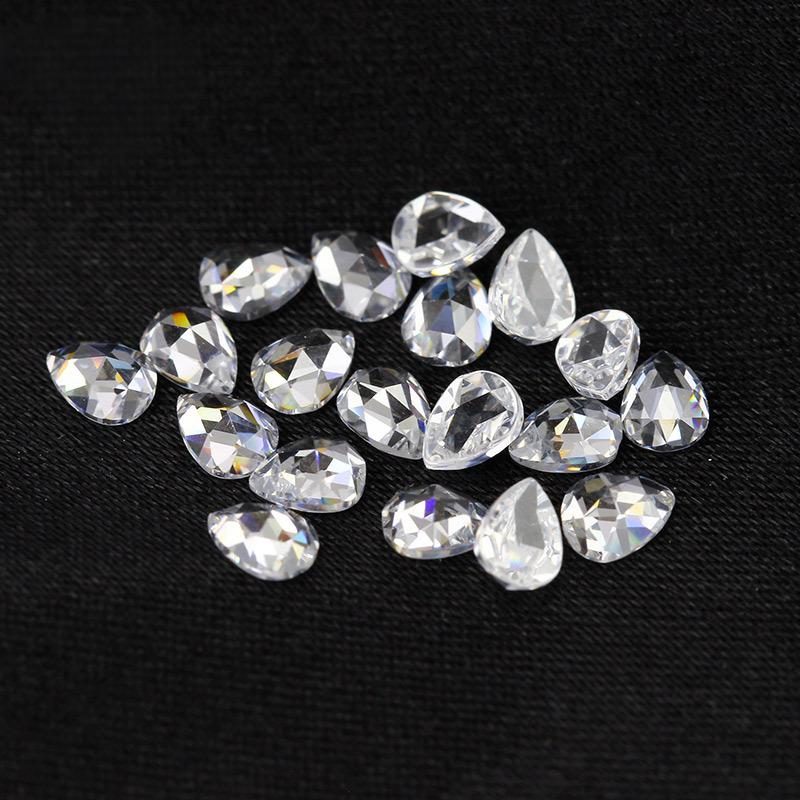 梨形平底玫瑰切白色锆石裸石 水滴形三角切CZ皓石主石钻
