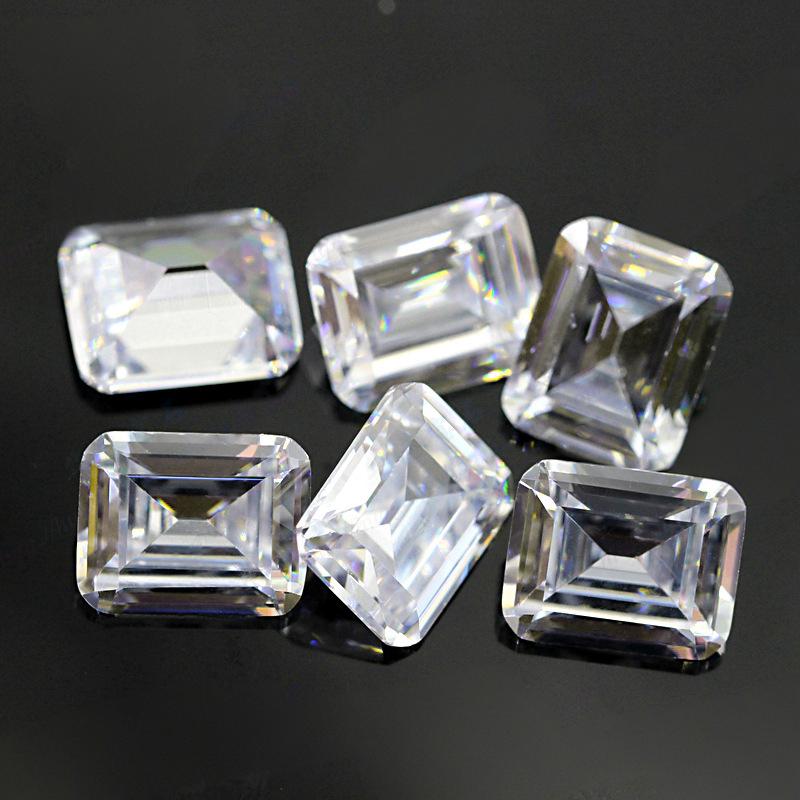 5A长方倒角车平白色锆石裸石 透明色祖母绿切割皓石戒面