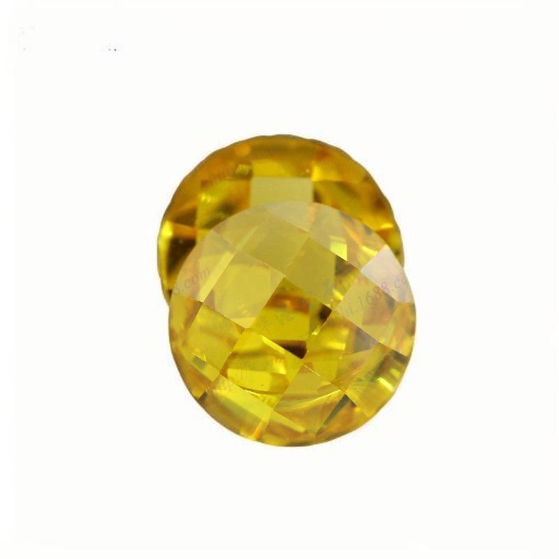圆形平底龟面金黄锆裸石批发 格子面合成立方氧化锆宝石
