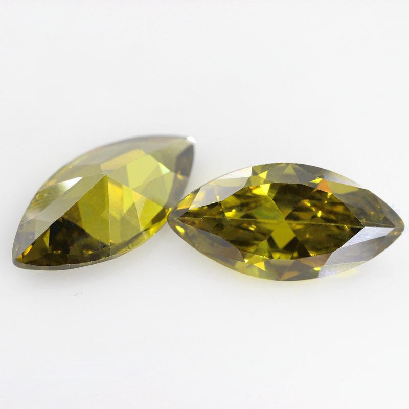 马眼形橄榄绿色锆石裸石 树叶形人造CZ钻皓石饰品戒面