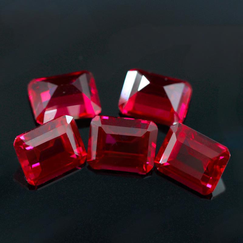 长方形倒角车平5#红刚玉裸石 合成Ruby红宝石祖母绿切割