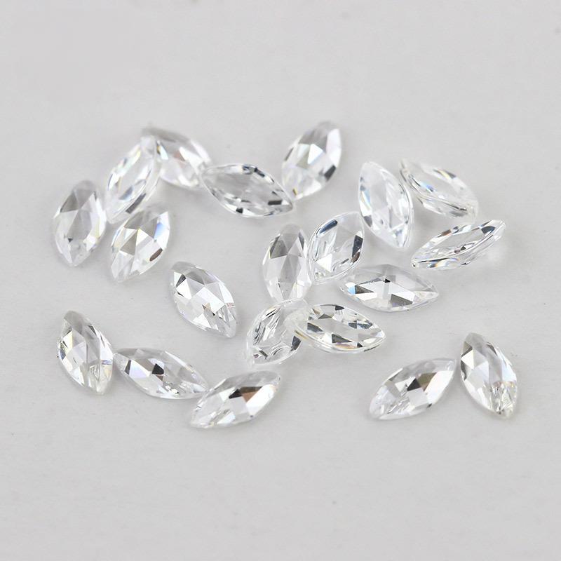 平底玫瑰切马眼形白色锆石裸石 无色透明人造CZ钻树叶形