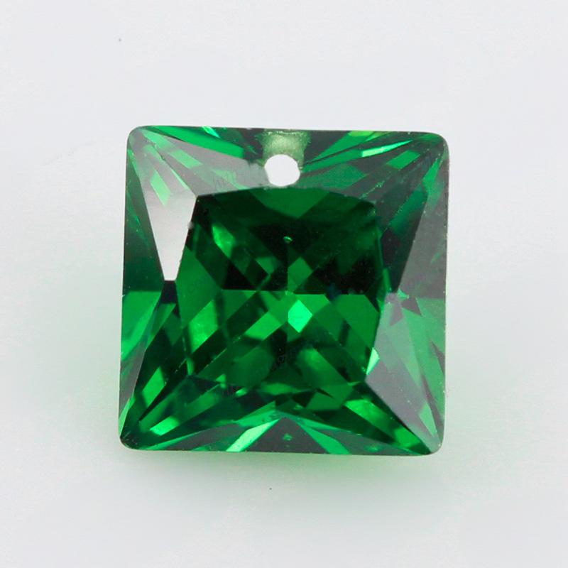 正方形直角绿锆单孔裸石批发 人造CZ祖母绿宝石打孔饰品