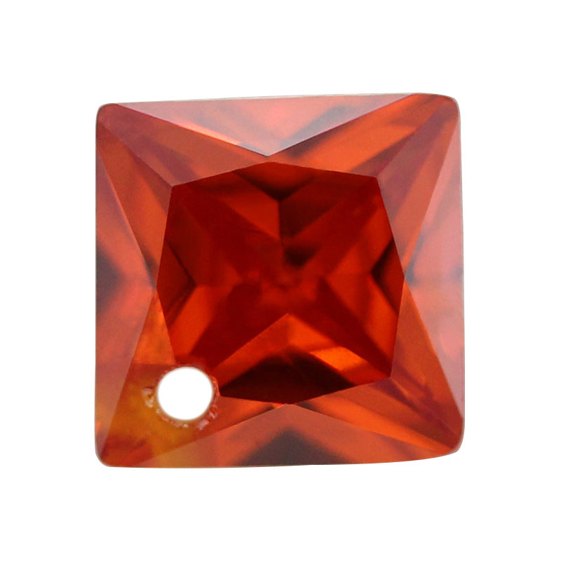单孔正方直角橘红色锆石裸石 边角孔公主方桔红色CZ宝石