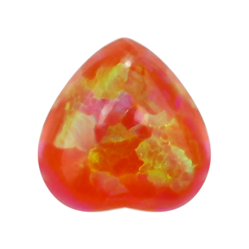 心形合成澳宝欧泊石戒面平底人造OPAL桔红色桃心形OP47