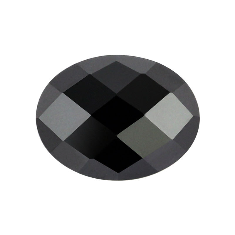 蛋形平底龟面黑色锆石批发 椭圆形皓石格子面黑锆裸石