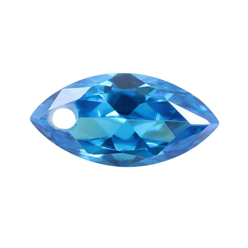 单孔马眼海蓝锆石CZ宝石裸石戒面 树叶形带孔海兰锆耳环