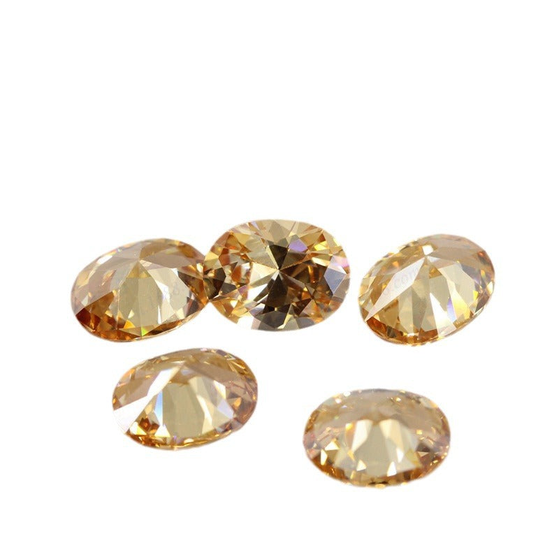 蛋形香槟色锆石裸石批发 椭圆形人造CZ梧州皓石AAA彩色