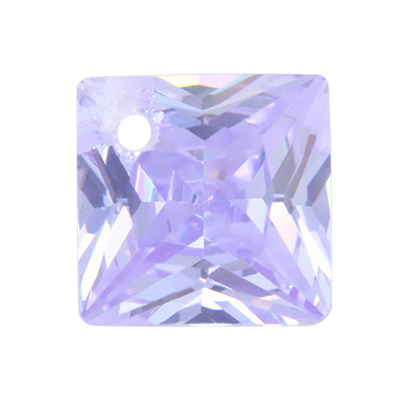 单孔正方直角变蓝色锆石裸石 边角孔公主方戒面主石彩色