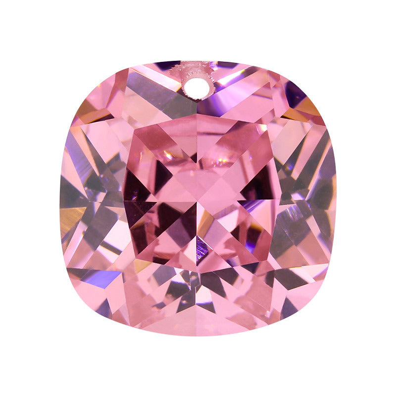 单孔肥正方形粉红色锆石裸石批发 肥方枕形戒面人造CZ皓