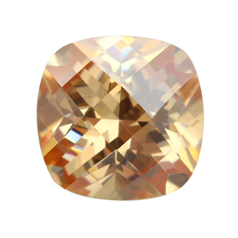 肥正方形尖底龟面香槟色锆石 肥方枕形格子面裸石批发