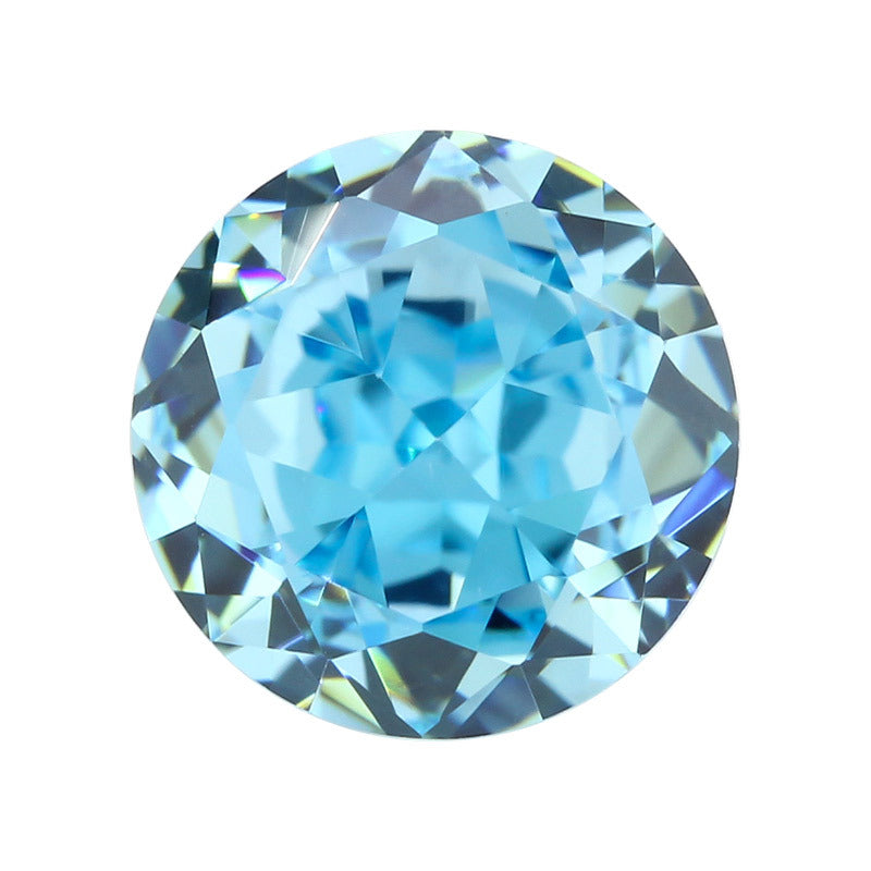 9A圆形冰花切高碳钻 浅海蓝锆石裸石戒面主石人造CZ宝石