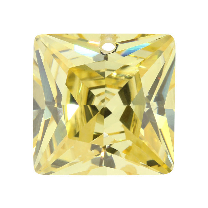 中间单孔正方形直角车花鹅黄色锆石裸石 公主方柠檬黄色