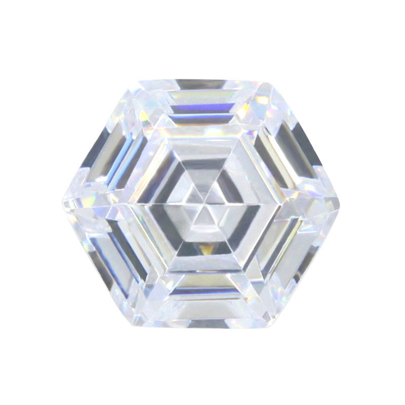六边形白色锆石裸石批发 六角透明色合成立方氧化锆CZ