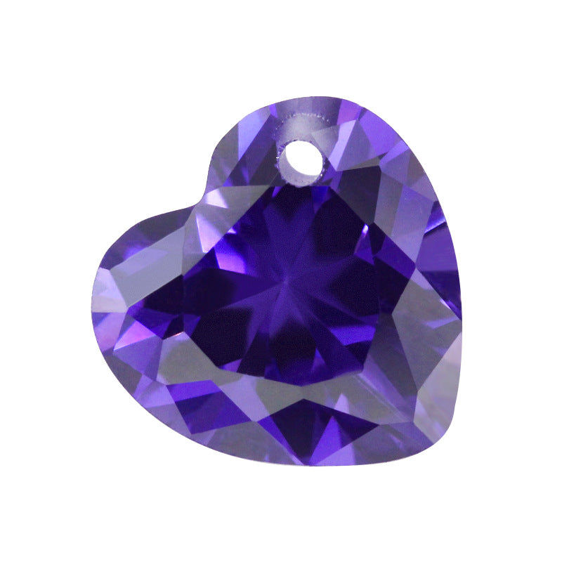 单孔心形紫蓝色锆石裸石 紫兰人造CZ打孔镶嵌首饰品DIY