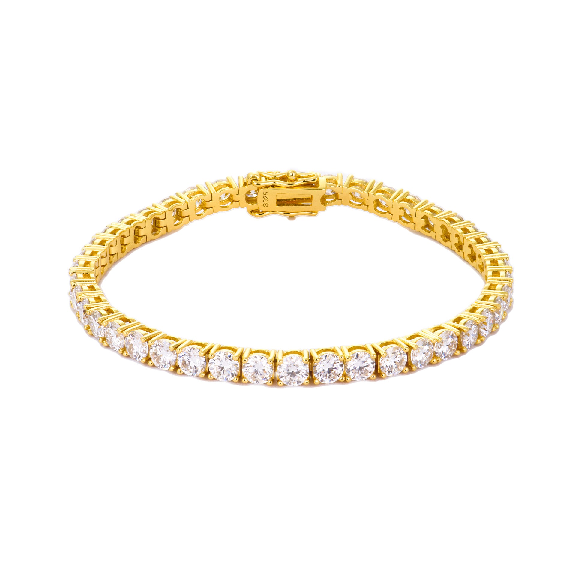 3mm2025春季跨境新款银镀金莫桑石手链女高级感几何叠风网球链