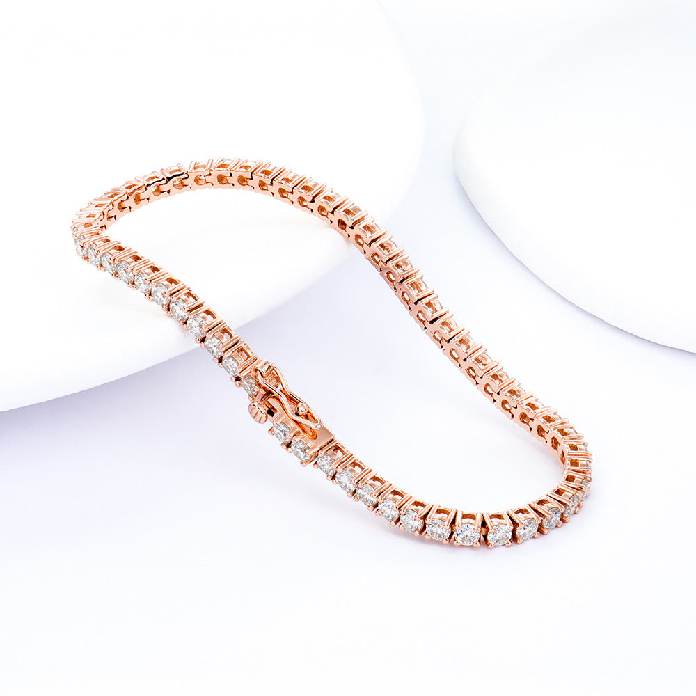 2-6mm跨境新款玫瑰金色网球链经典四爪首饰S925银白金镶莫桑手链