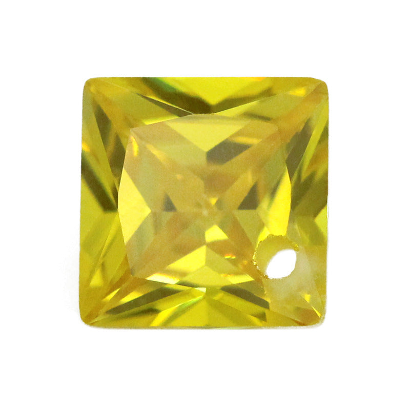 单孔金黄色锆石正方直角裸石批发 CZ边角打孔饰品首饰