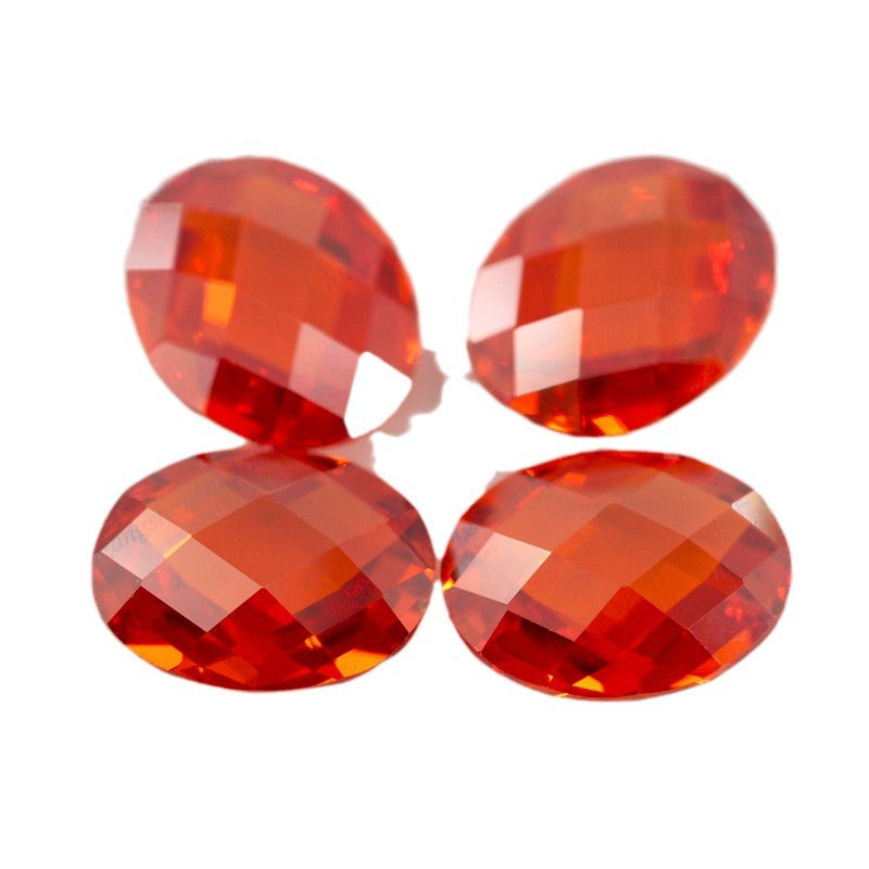 蛋形桔红色双龟面锆石裸石 椭圆形格子面橘红色宝石批发