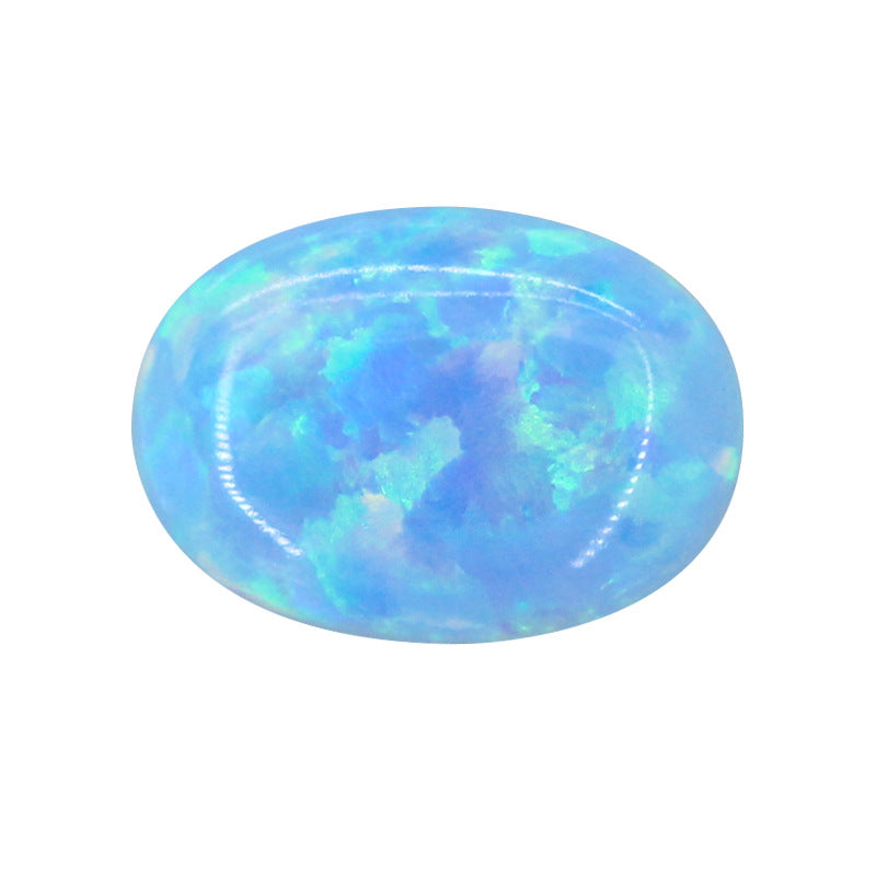 OPAL蛋形合成欧泊石裸石 浅蓝人造澳宝椭圆形平底OP26