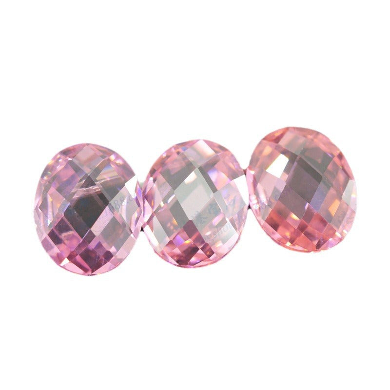 蛋形粉红色双龟面锆石裸石 椭圆形格子面人造CZ饰品批发