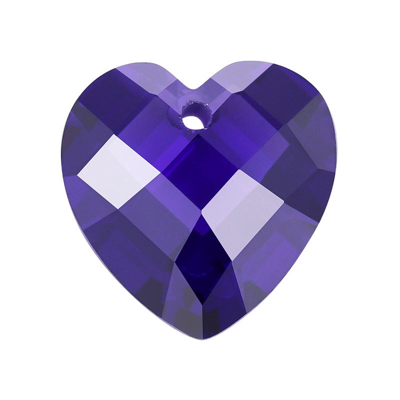 中间单孔紫蓝心形双龟立方氧化锆石裸石双龟格子面饰品