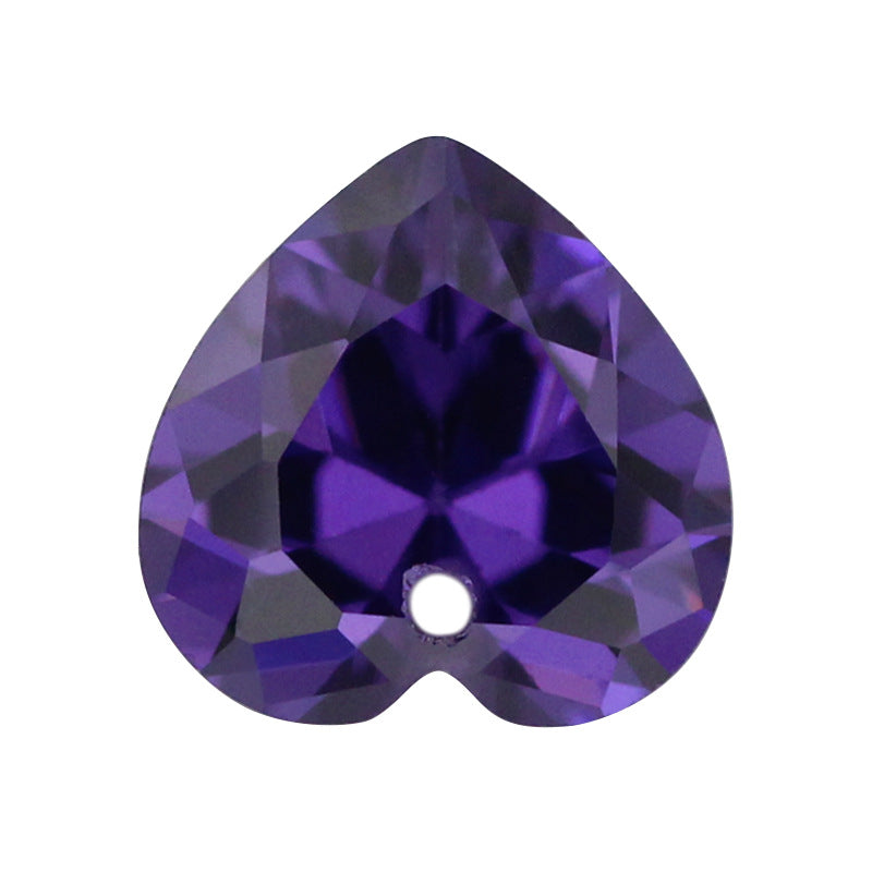 单孔桃心形紫红色锆石裸石 心形打孔人造彩色宝石皓石