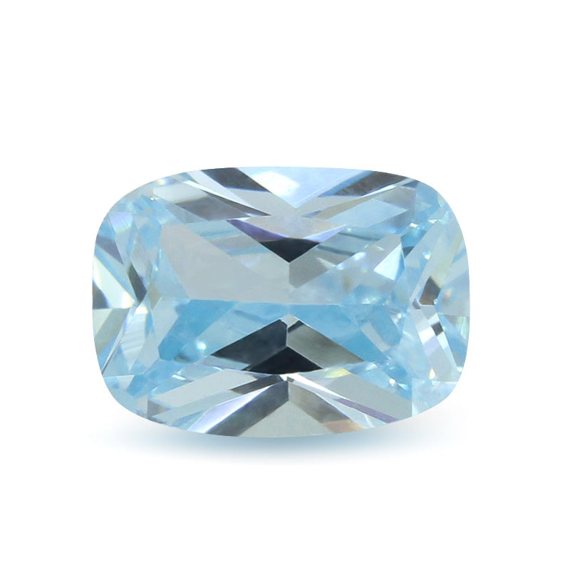 浅海蓝色肥长方锆石裸石批发 枕形人造皓石浅海兰色宝石