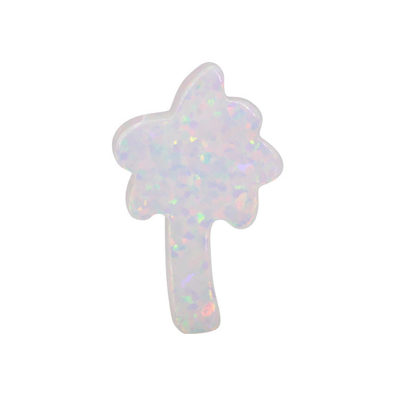 合成澳宝欧泊石OPAL 椰树平底白色通孔吊坠戒面项链OP17