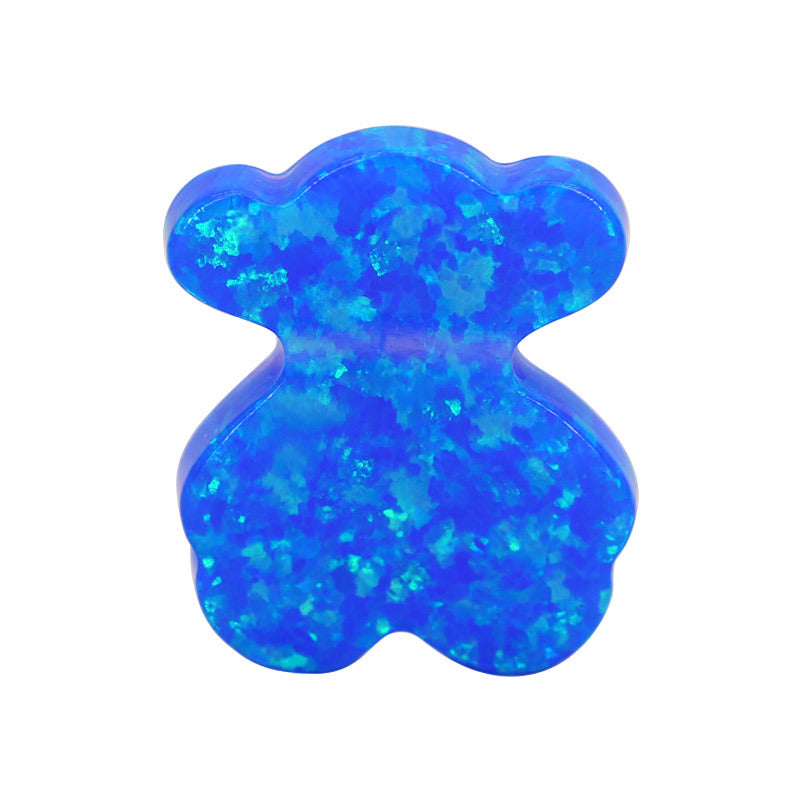 合成澳宝欧泊石OPAL 小熊单孔蓝色吊坠素面戒面项链OPO5