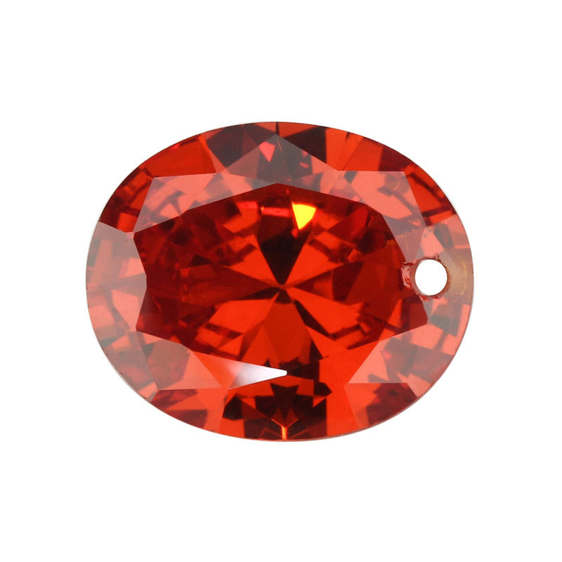 单孔蛋形桔红色锆石裸石批发 椭圆形橘红色CZ皓石打孔
