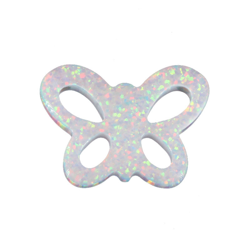 合成澳宝欧泊石OPAL镂空蝴蝶 双孔平底裸石戒面项链OP17