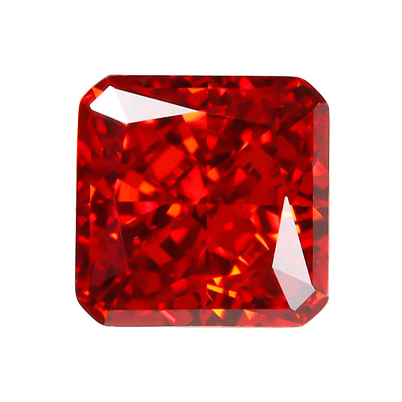 9A冰花切正方倒角高碳钻 小八角帕德玛锆石红色裸石戒面