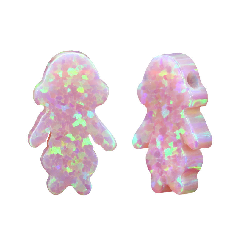 合成澳宝欧泊石OPAL浅粉色 女孩单孔饰品戒面项链OPO8