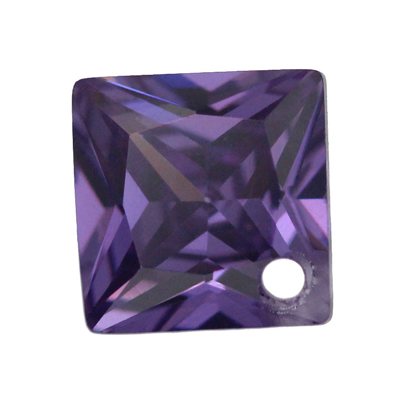 单孔紫红公主方锆石裸石批发 边角打孔饰品DIY配石CZ皓
