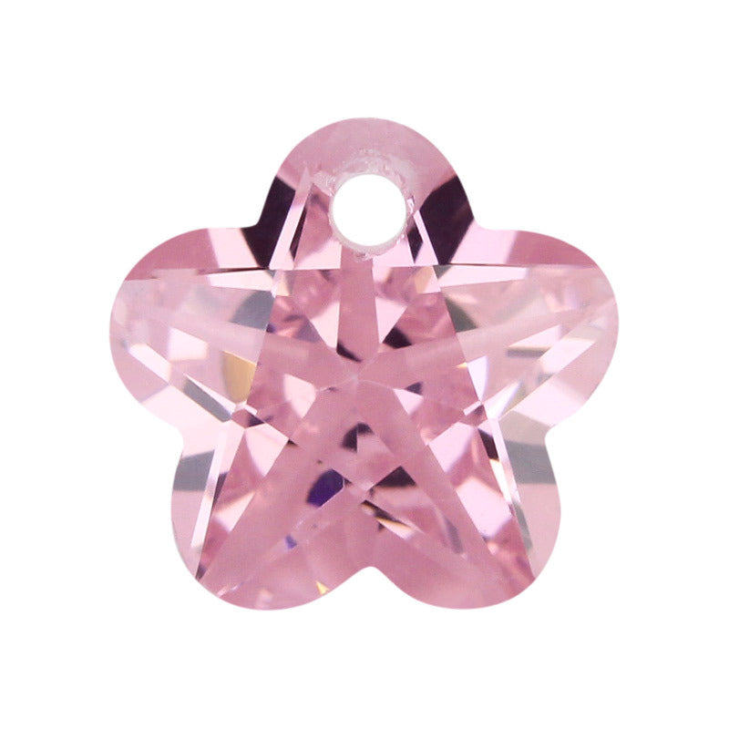 单孔五角梅花粉红色锆石裸石 人造皓石CZ宝石戒面饰品