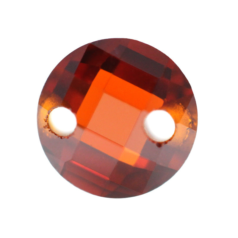 双孔圆形石榴红色双龟面锆石裸石 带孔格子面人造CZ宝石