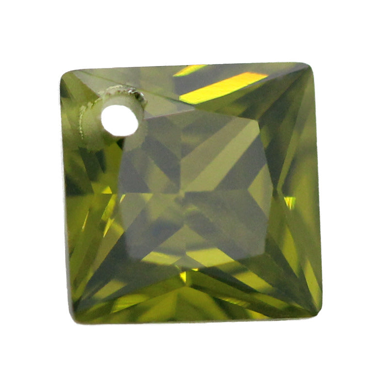 单孔正方直角橄榄绿色锆石裸石 边角孔公主方人造彩宝石