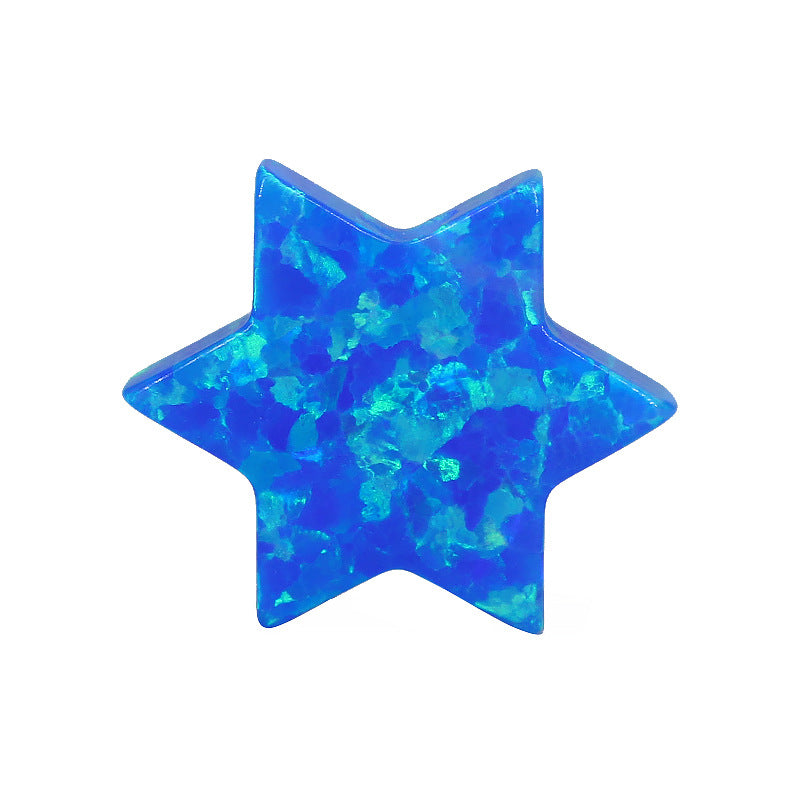 合成澳宝欧泊石OPAL六角星 蓝色素面平底裸石项链OP05