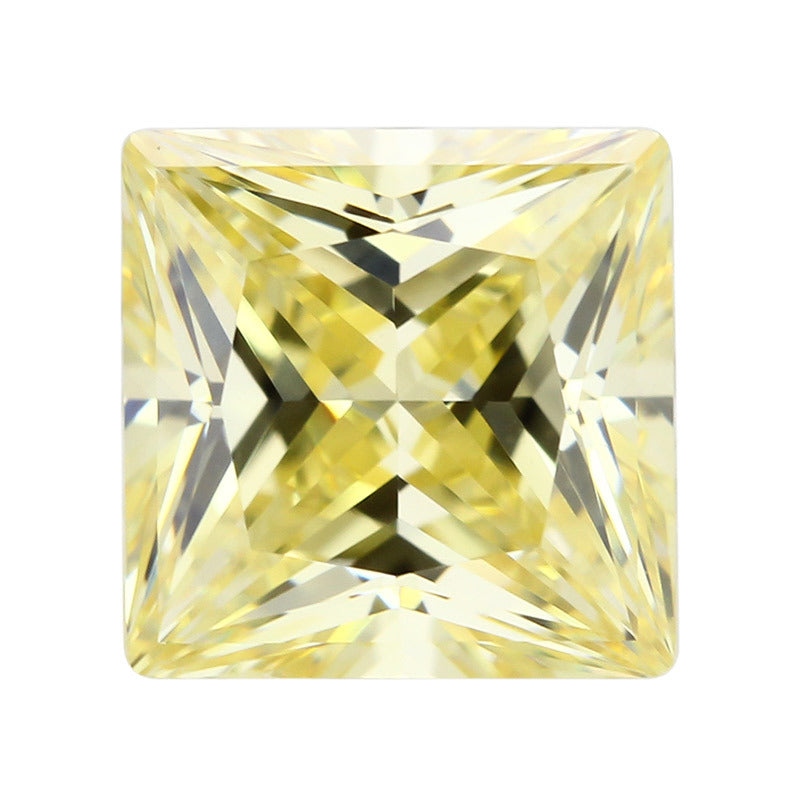9A正方直角车花三花鹅黄色锆石裸石 公主方爆闪人造宝石