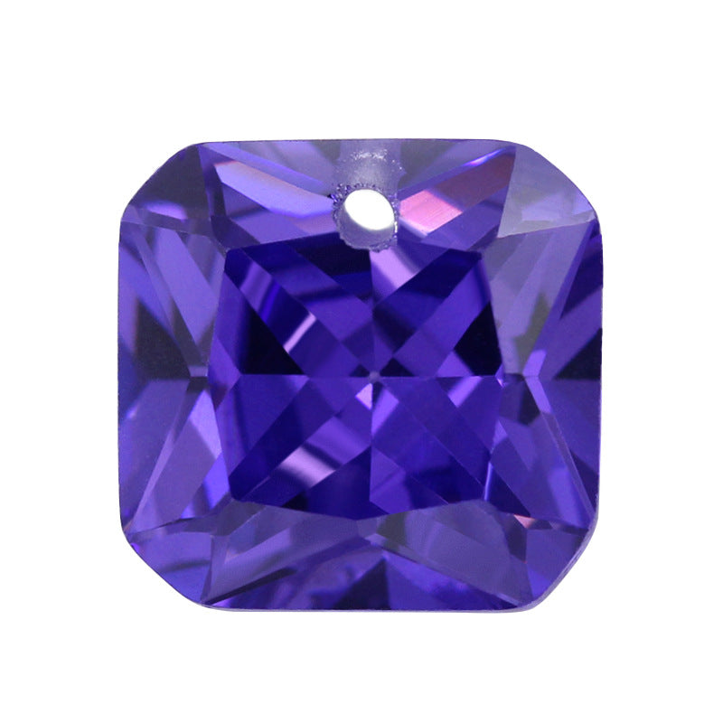 单孔正方倒角紫蓝色锆石裸石 边线中间孔人造宝石紫兰色