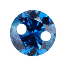 双孔钻圆形深海蓝色锆石 合成皓石耳钉手链配石DIY主石