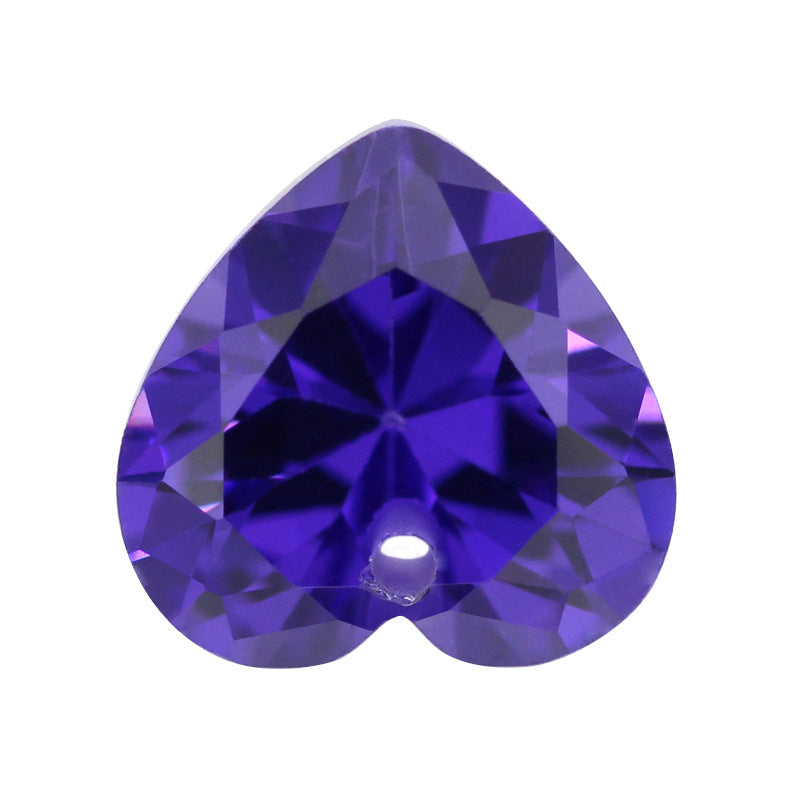 中间孔紫蓝色桃心形锆石裸石 单孔心形人造紫兰色宝石皓